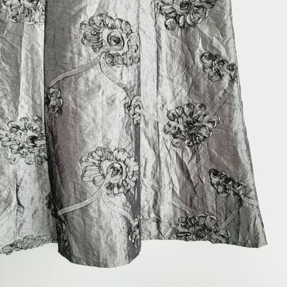 ADDITION ELLE / Ribbon Floral Applique Midi Length Skirt Satin Gray Sz 16 - Picture 12 of 16